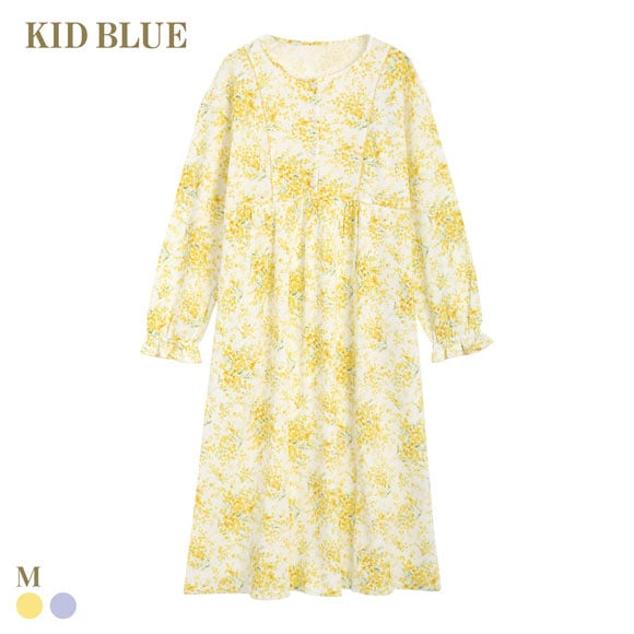 キッドブルー ワッフルミモザ ワンピース 長袖 ネグリジェ ナイティ ルームウェア パジャマ レディース KID BLUE