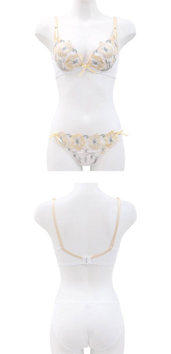 サンエイ 脇高 スウィートブルーム刺繍 ブラセット ABCD 脇肉 はみ肉すっきり 脇寄せ ブラジャー ショーツ セット 美胸 谷間 丸胸 SANEI