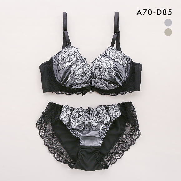 サンエイ 脇高 グロッシーローズ刺繍 ブラセット ABCD 脇肉 はみ肉すっきり 脇寄せ ブラジャー ショーツ セット 美胸 谷間 丸胸 SANEI 大きいサイズ