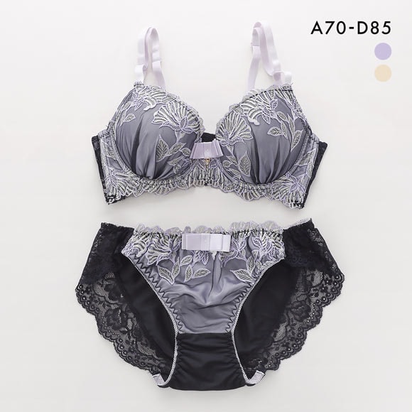 サンエイ 脇高 ボタニカルフラワー刺繍 ブラセット ABCD 脇肉 はみ肉すっきり 脇寄せ ブラジャー ショーツ セット 美胸 SANEI