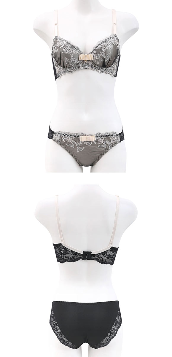 サンエイ 脇高 ボタニカルフラワー刺繍 ブラセット ABCD 脇肉 はみ肉すっきり 脇寄せ ブラジャー ショーツ セット 美胸 SANEI