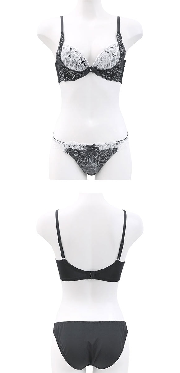 サンエイ 脇高 モノクロフラワーブーケ ブラセット ABCD 盛り 脇肉 はみ肉すっきり 脇寄せ ブラジャー ショーツ セット 美胸 SANEI