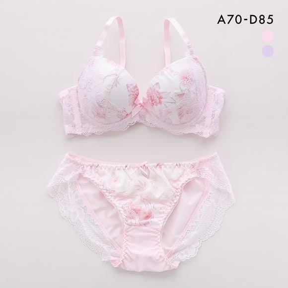 サンエイ 脇高 パステルフラワー ブラセット ABCD 脇肉 はみ肉すっきり 脇寄せ ブラジャー ショーツ セット 美胸 谷間 丸胸 SANEI