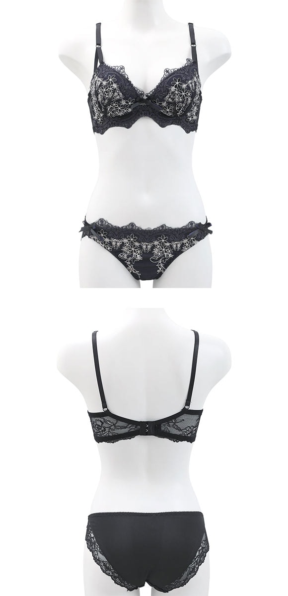 サンエイ 脇高 アンティークレーシィフラワー ブラセット ABCD 脇肉 はみ肉すっきり 脇寄せ ブラジャー ショーツ セット 美胸 谷間 丸胸 SANEI