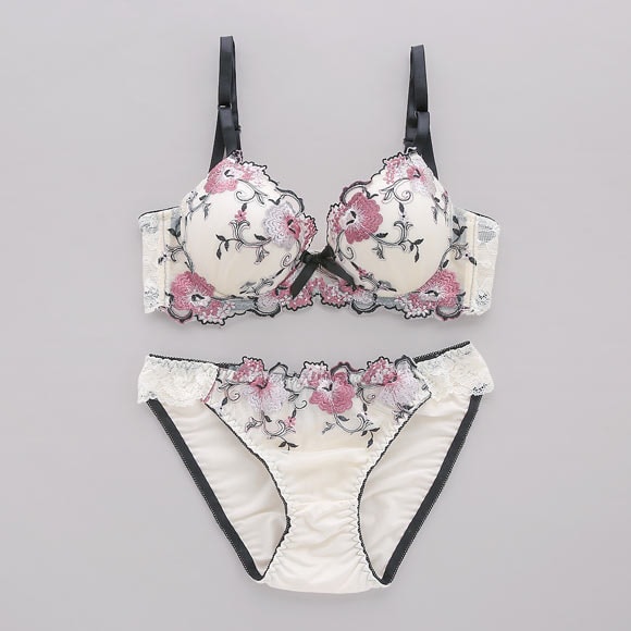 サンエイ 脇高 シックフラワー ブラセット EF 大きいサイズ グラマー 脇肉 はみ肉すっきり 脇寄せ ブラジャー ショーツ セット 美胸 谷間 丸胸 SANEI