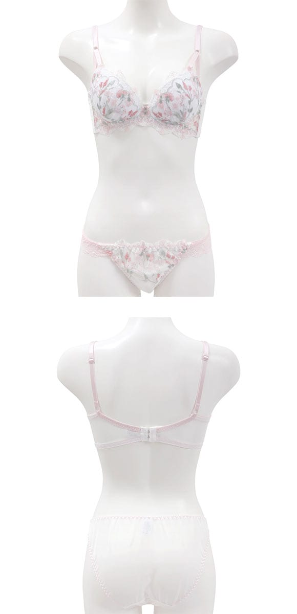 サンエイ 脇高 ガーリーフラワーブーケ ブラセット ABCD 脇肉 はみ肉すっきり 脇寄せ ブラジャー ショーツ セット 美胸 谷間 丸胸 SANEI