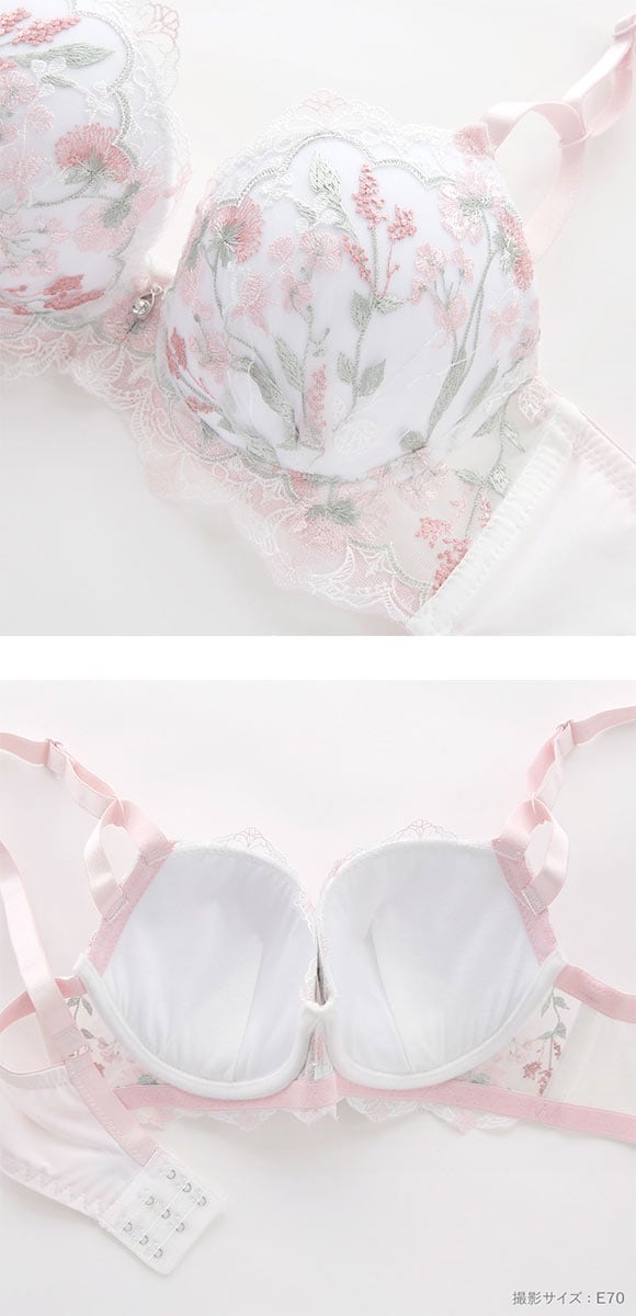 サンエイ 脇高 ガーリーフラワーブーケ ブラセット EF 大きいサイズ グラマー 脇肉 はみ肉すっきり 脇寄せ ブラジャー ショーツ セット 美胸 谷間 丸胸 SANEI