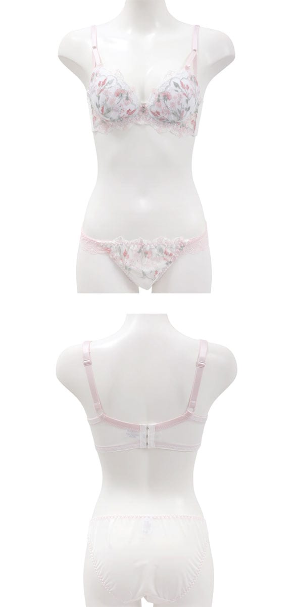 サンエイ 脇高 ガーリーフラワーブーケ ブラセット EF 大きいサイズ グラマー 脇肉 はみ肉すっきり 脇寄せ ブラジャー ショーツ セット 美胸 谷間 丸胸 SANEI