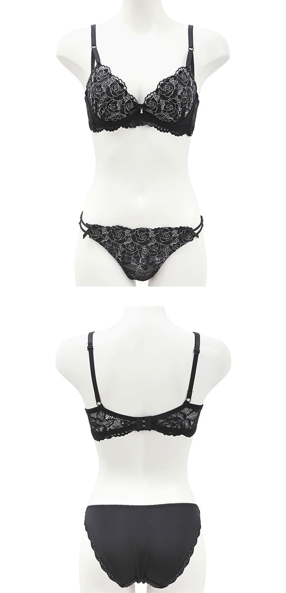 サンエイ 脇高 グロッシーローズレース ブラセット ABCD 脇肉 はみ肉すっきり 脇寄せ ブラジャー ショーツ セット 美胸 谷間 丸胸 SANEI