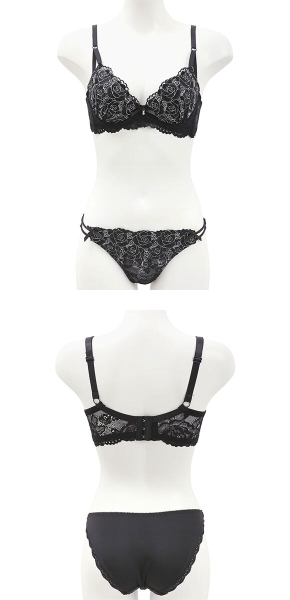 サンエイ 脇高 グロッシーローズレース ブラセット EF 大きいサイズ グラマー 脇肉 はみ肉すっきり 脇寄せ ブラジャー ショーツ セット 美胸 谷間 丸胸 SANEI