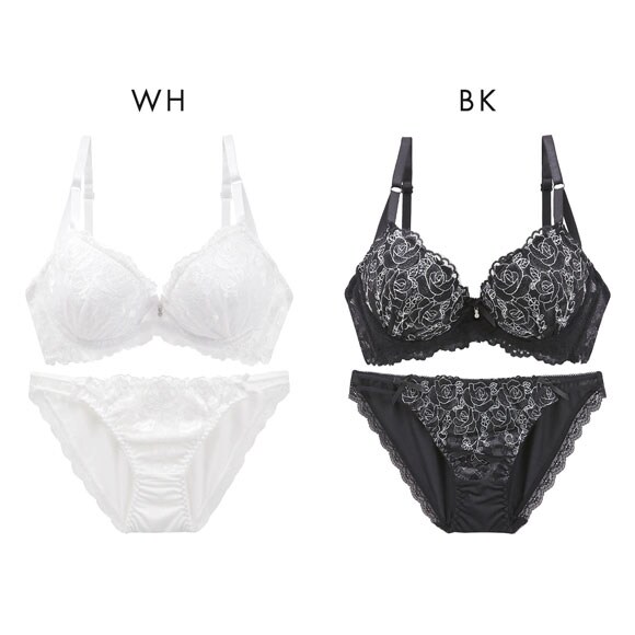 サンエイ 脇高 グロッシーローズレース ブラセット EF 大きいサイズ グラマー 脇肉 はみ肉すっきり 脇寄せ ブラジャー ショーツ セット 美胸 谷間 丸胸 SANEI