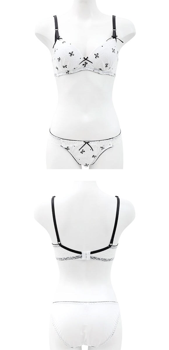 サンエイ 脇高 レーシィプチリボン ブラセット ABCD 脇肉 はみ肉すっきり 脇寄せ ブラジャー ショーツ セット 美胸 谷間 SANEI