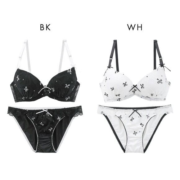 サンエイ 脇高 レーシィプチリボン ブラセット ABCD 脇肉 はみ肉すっきり 脇寄せ ブラジャー ショーツ セット 美胸 谷間 SANEI