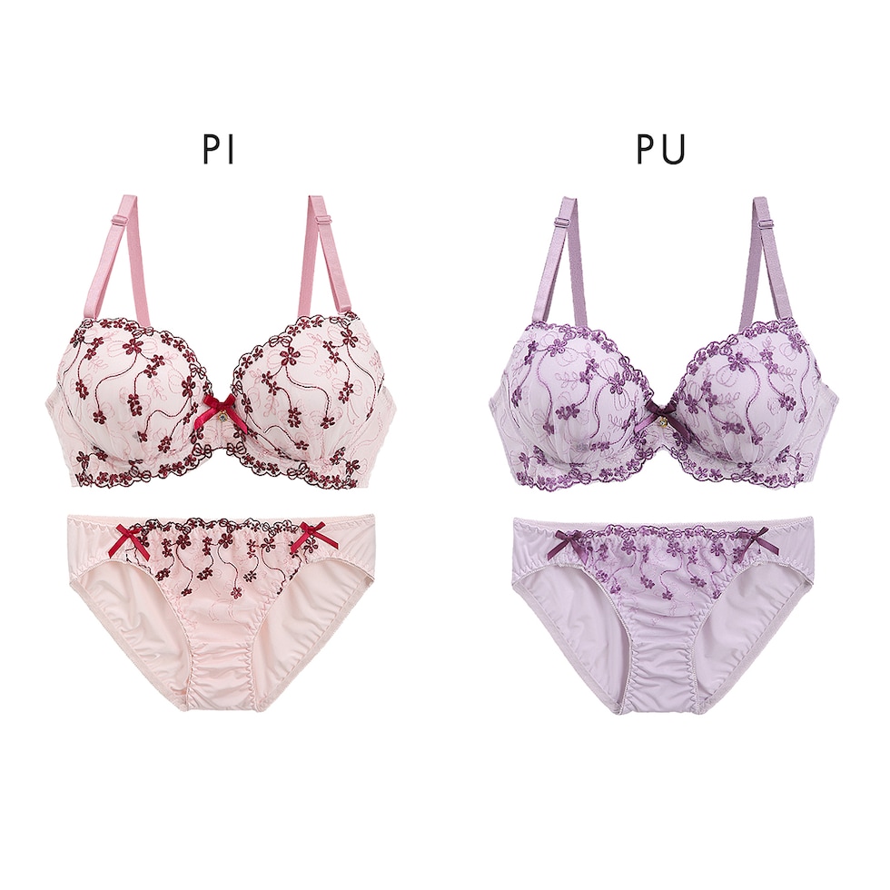 サンエイ フルールプティリボン ブラセット ABCD 脇肉 谷間 盛り はみ肉すっきり 脇寄せ ブラジャー ショーツ セット 美胸 SANEI