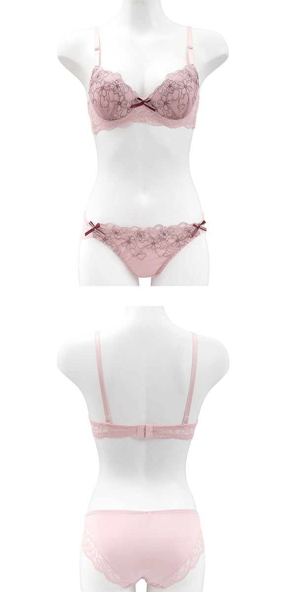 サンエイ ガーリーハートフラワー刺繍 ブラセット ABCD バックレース 美胸 丸胸 SANEI