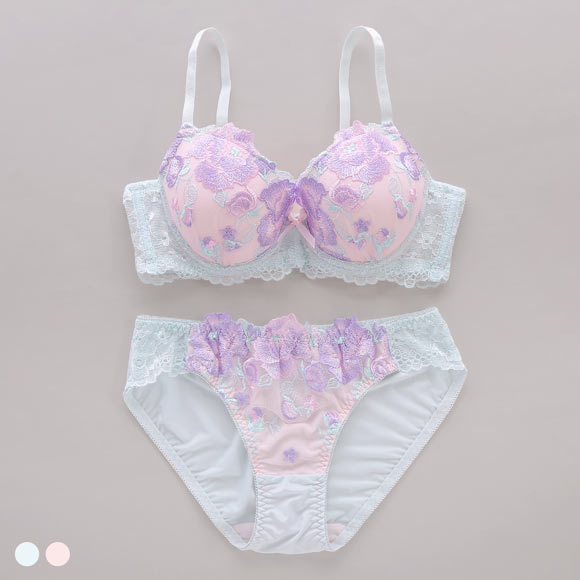 サンエイ 脇高 ビビットフラワー ブラセット ABCD 脇肉 谷間 盛り はみ肉すっきり 脇寄せ ブラジャー ショーツ セット 美胸 SANEI