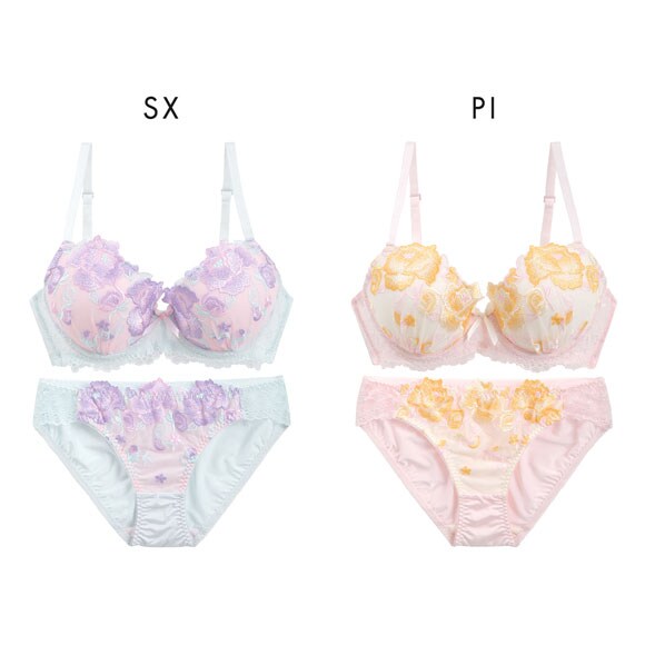 サンエイ 脇高 ビビットフラワー ブラセット ABCD 脇肉 谷間 盛り はみ肉すっきり 脇寄せ ブラジャー ショーツ セット 美胸 SANEI