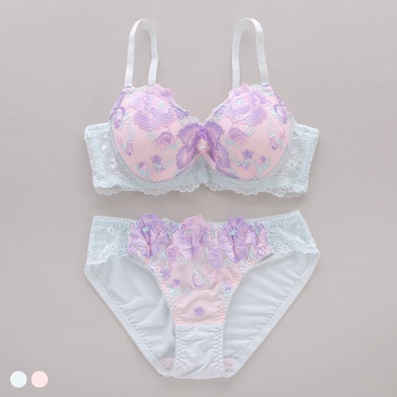 サンエイ 脇高 ビビットフラワー ブラセット EF 大きいサイズ グラマー 脇肉 谷間 盛り ブラジャー ショーツ セット 美胸 SANEI