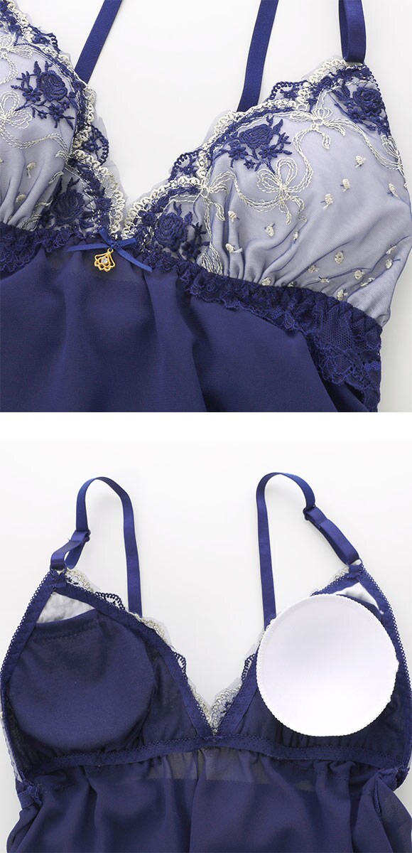 サンエイ ロココ調ローズリボン カップ付き スリップ＆ショーツ ランジェリー ベビードール キャミ 上下セット SANEI