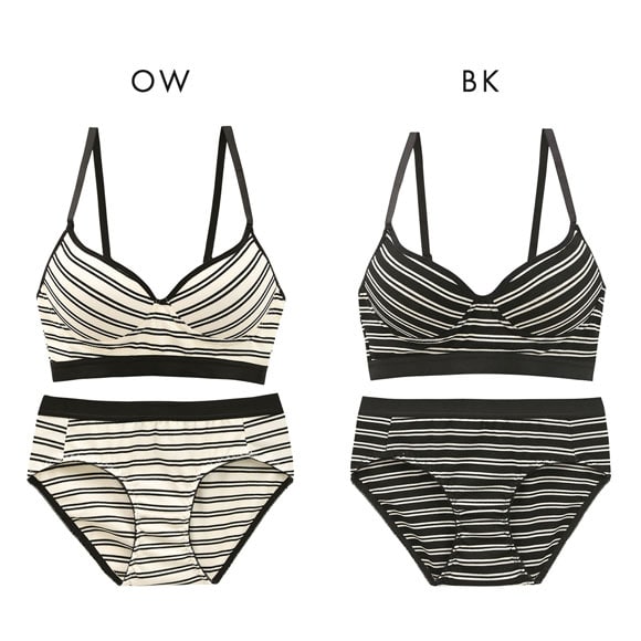 サンエイ リラックス＆ナチュラル アウトゴムボーダー ノンワイヤー ブラセット M L LL ブラレット ワイヤレス ナイトブラ SANEI