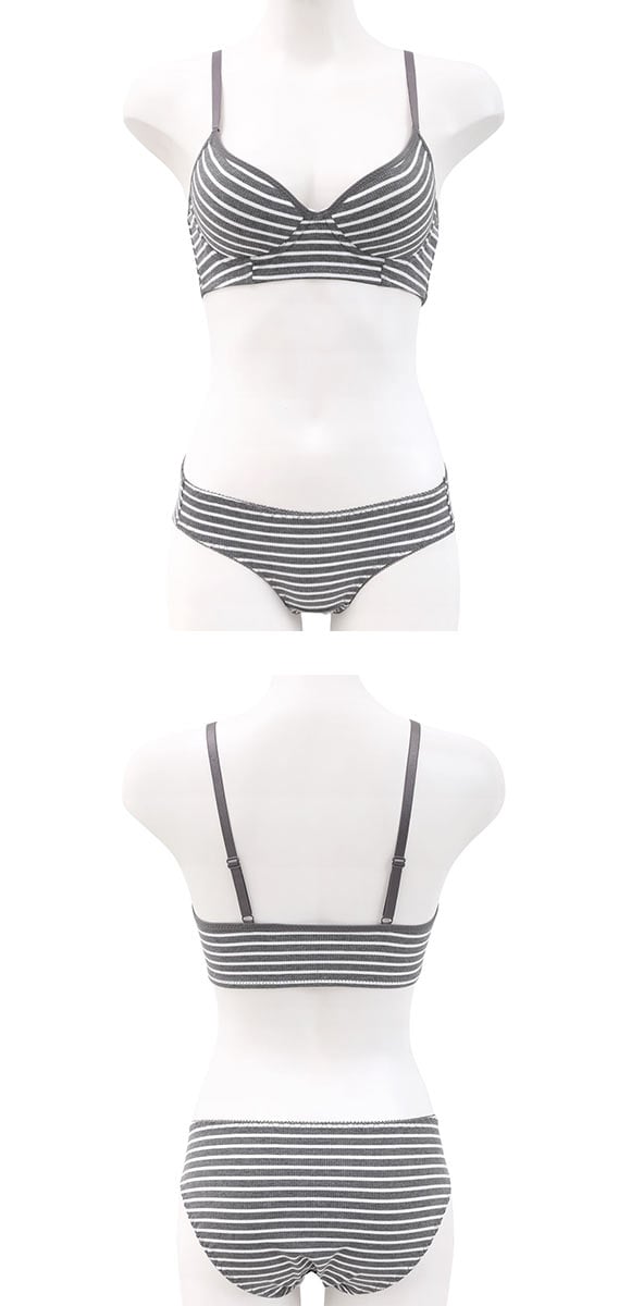 サンエイ リラックス＆ナチュラル ボーダーリブ ノンワイヤー ブラセット M L LL ブラレット ワイヤレス ナイトブラ SANEI