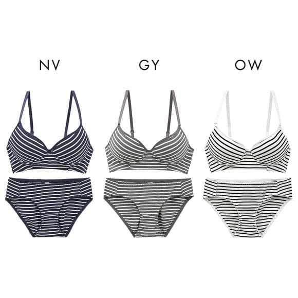 サンエイ リラックス＆ナチュラル ボーダーリブ ノンワイヤー ブラセット M L LL ブラレット ワイヤレス ナイトブラ SANEI