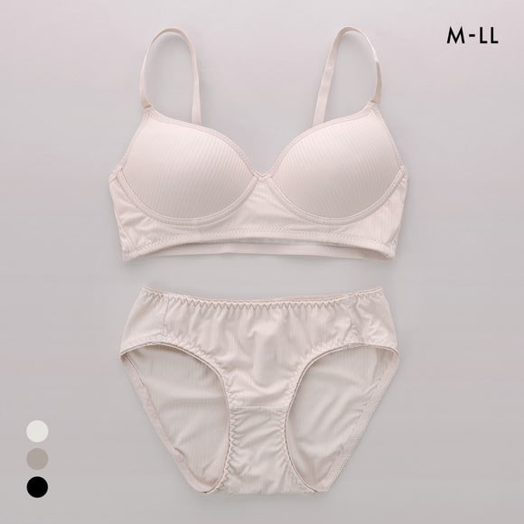 サンエイ リラックス＆ナチュラル シンプルリブ ノンワイヤー ブラセット M L LL ブラレット ワイヤレス ナイトブラ SANEI