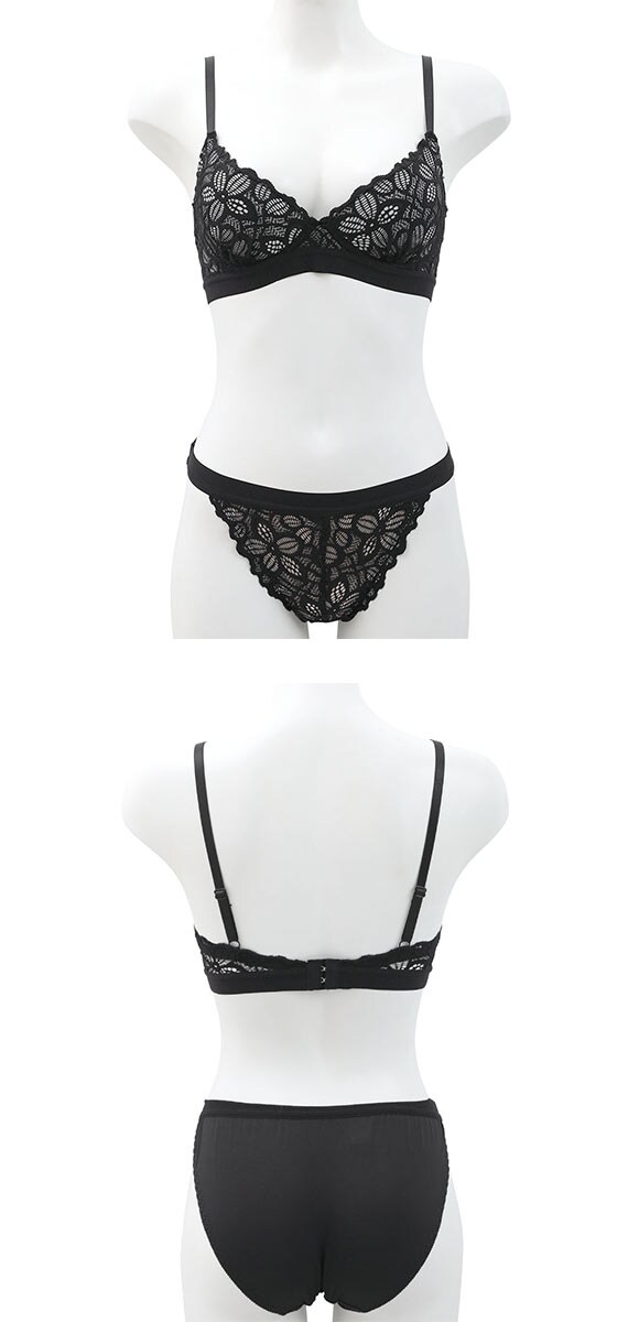 サンエイ リラックス＆ナチュラル 総レース ノンワイヤー ブラセット M L LL ブラジャー ショーツ セット ノンストレス SANEI
