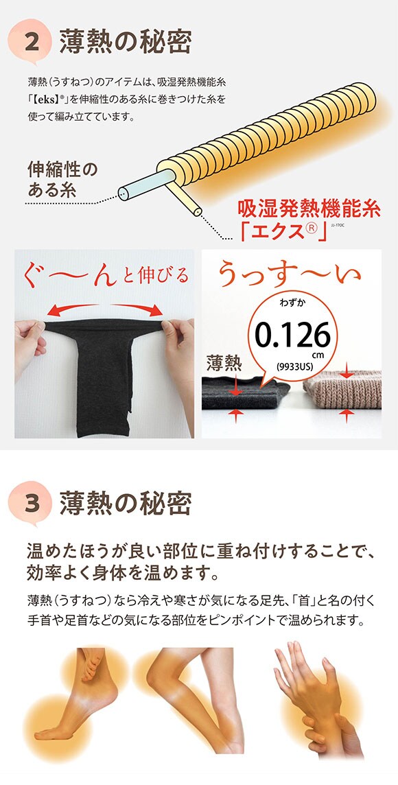 薄熱 薄くて暖かい 手袋 指切りタイプ 吸湿発熱 放湿 日本製