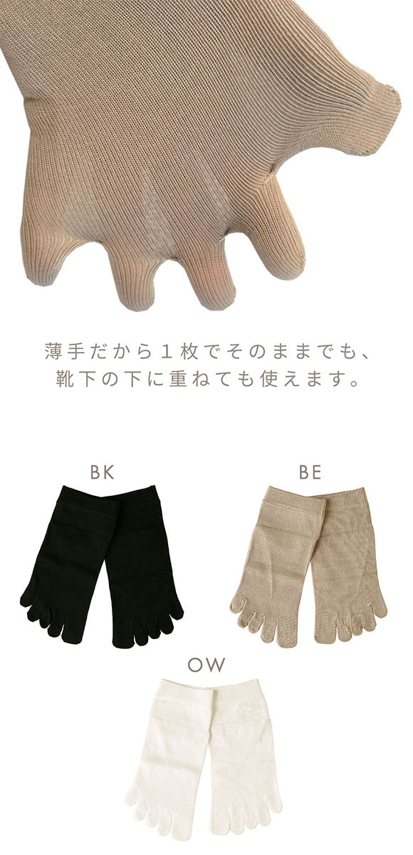 コクーンフィット cocoonfit 5本指アンダーソックス 靴下 少し薄手の短め丈 シルク混 日本製