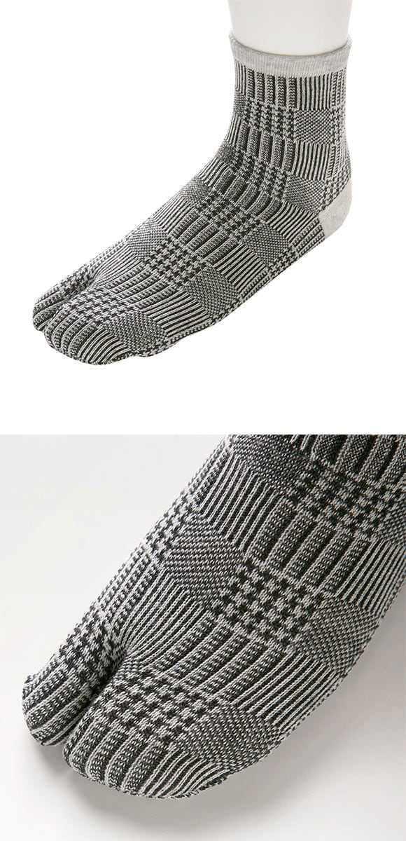 シロハト SHIROHATO 足袋 クルー丈 グレンチェック ソックス 日本製 軽い 三足組 靴下 22-24cm