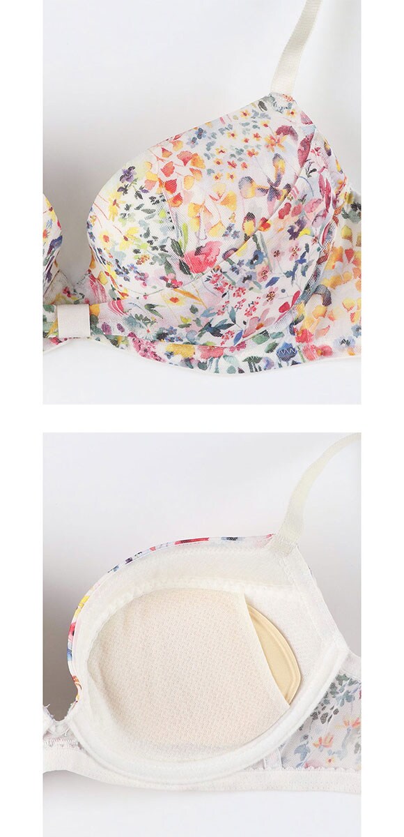 ウンナナクール MADE WITH LIBERTY FABRIC リボンブラ レース 胸もとフィットながもち 動いても、キレイはつづく 3/4カップブラジャー une nana cool