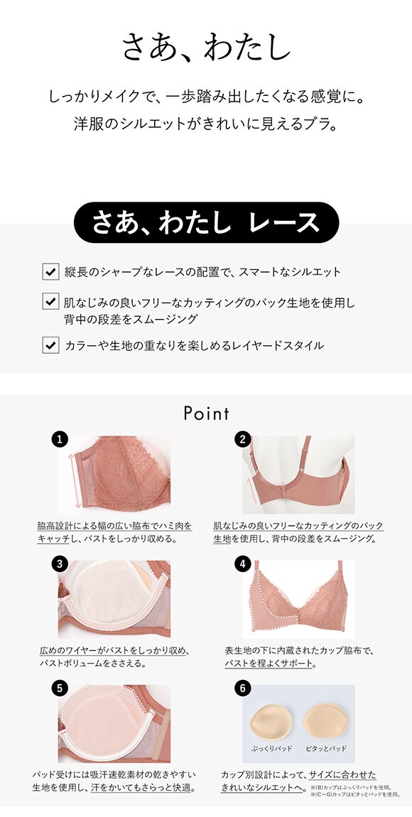 ウンナナクール 脇スッキリ さあ、わたし MADE WITH LIBERTY FABRIC レース 3/4カップブラジャー une nana cool 大きいサイズ