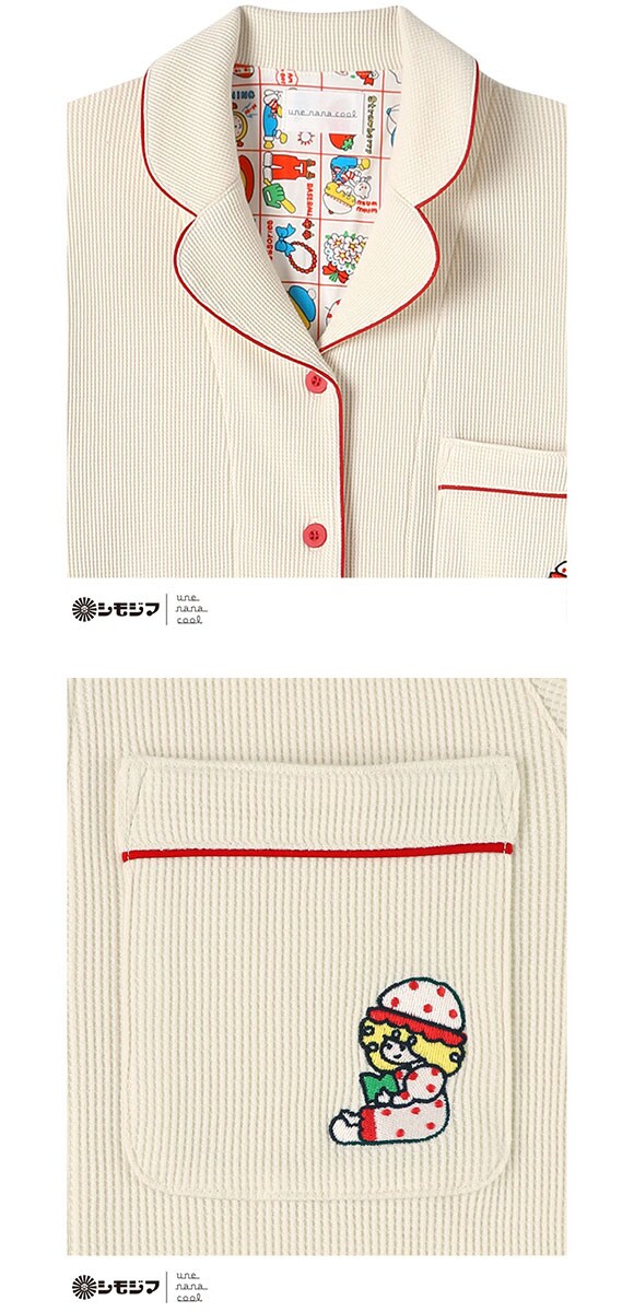 ウンナナクール une nana cool 綿100％ 開襟ワッフルパジャマ パジャマ MADE WITH シモジマ ルームウェア 上下セット 長袖 レディース