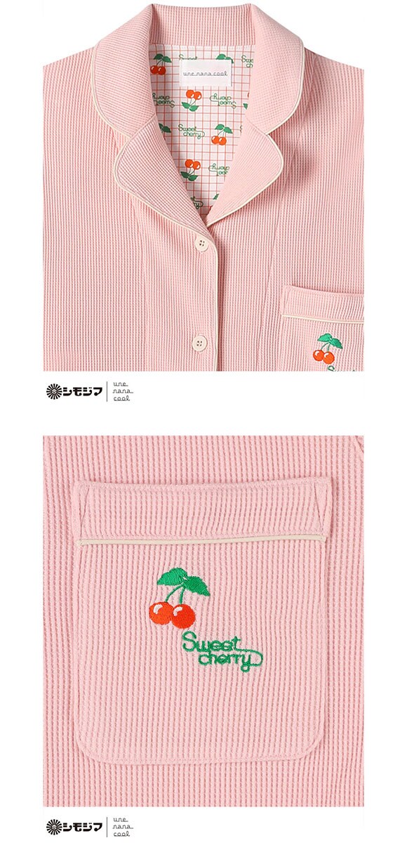 ウンナナクール une nana cool 綿100％ 開襟ワッフルパジャマ パジャマ MADE WITH シモジマ ルームウェア 上下セット 長袖 レディース