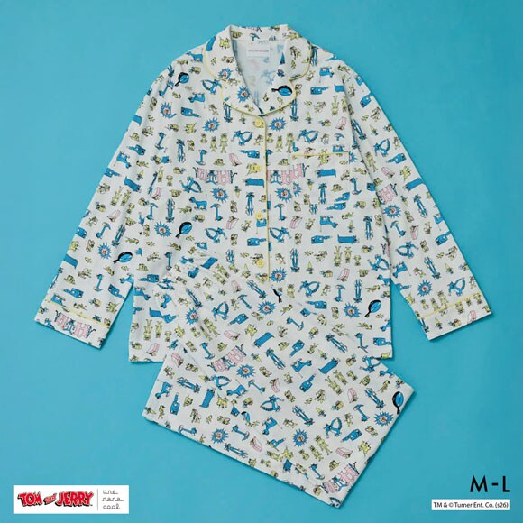 ウンナナクール トムとジェリー × une nana cool 綿100 長袖開襟パジャマ ルームウェア 上下セット レディース une nana cool