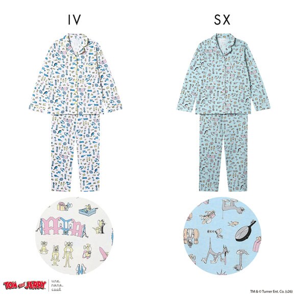 ウンナナクール トムとジェリー × une nana cool 綿100 長袖開襟パジャマ ルームウェア 上下セット レディース une nana cool