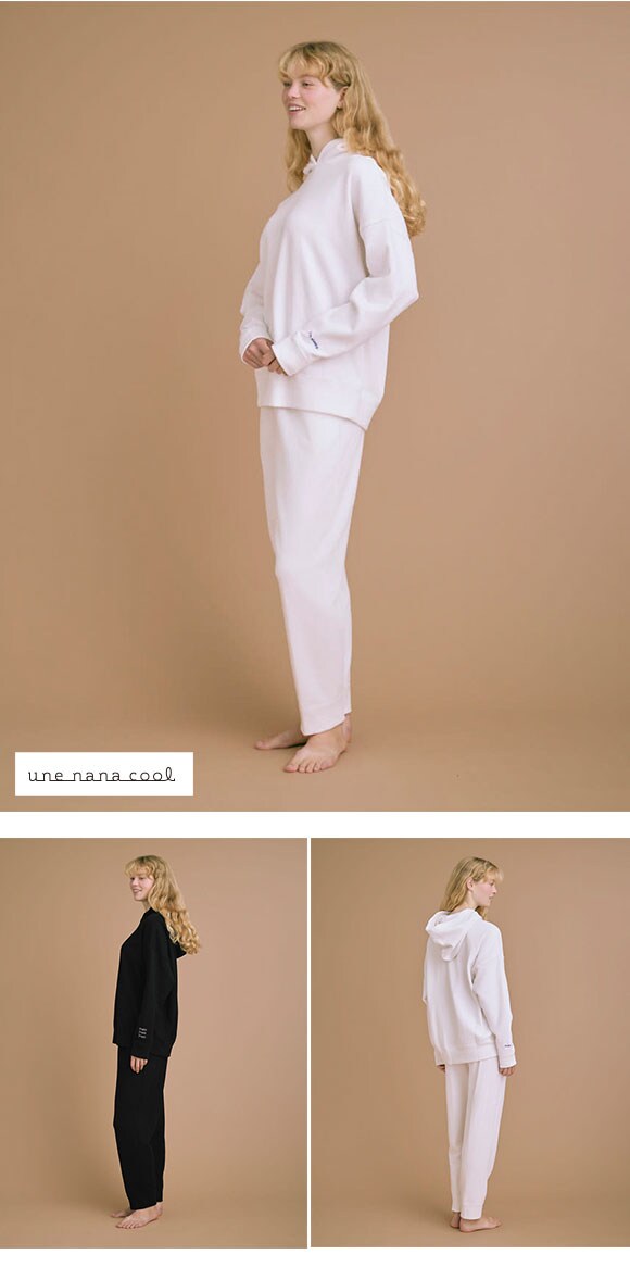 ウンナナクール 綿混 あくびのお嬢さんの裏毛フーディー ルームウェア パジャマ 上下セット レディース une nana cool