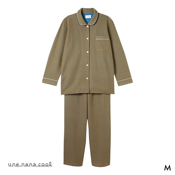 ウンナナクール 綿混 丸襟ぽこぽこ パジャマ ルームウェア 上下セット 長袖 レディース une nana cool