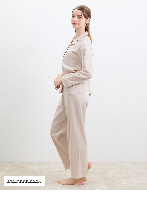 ウンナナクール 綿100％ 60/1 シルケットスムースパジャマ 長袖開襟 MADE WITH LIBERTY FABRIC ルームウェア パジャマ une nana cool