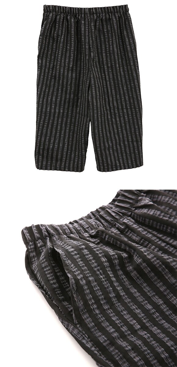 SUKENO おにわパンツ 7分丈 サッカー生地 絣ストライプ メンズ ルームウェア 助野