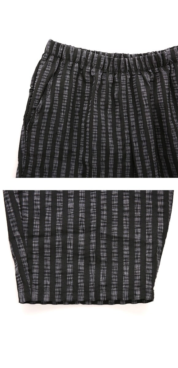 SUKENO おにわパンツ 7分丈 サッカー生地 絣ストライプ メンズ ルームウェア 助野