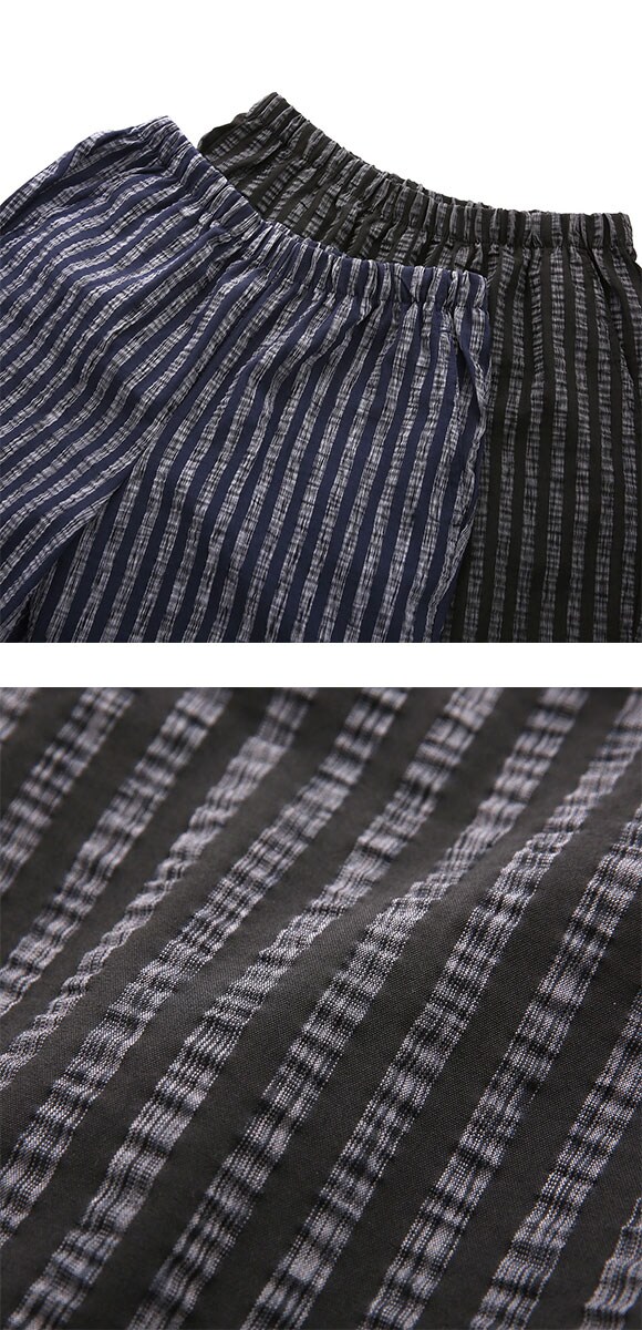 SUKENO おにわパンツ 7分丈 サッカー生地 絣ストライプ メンズ ルームウェア 助野