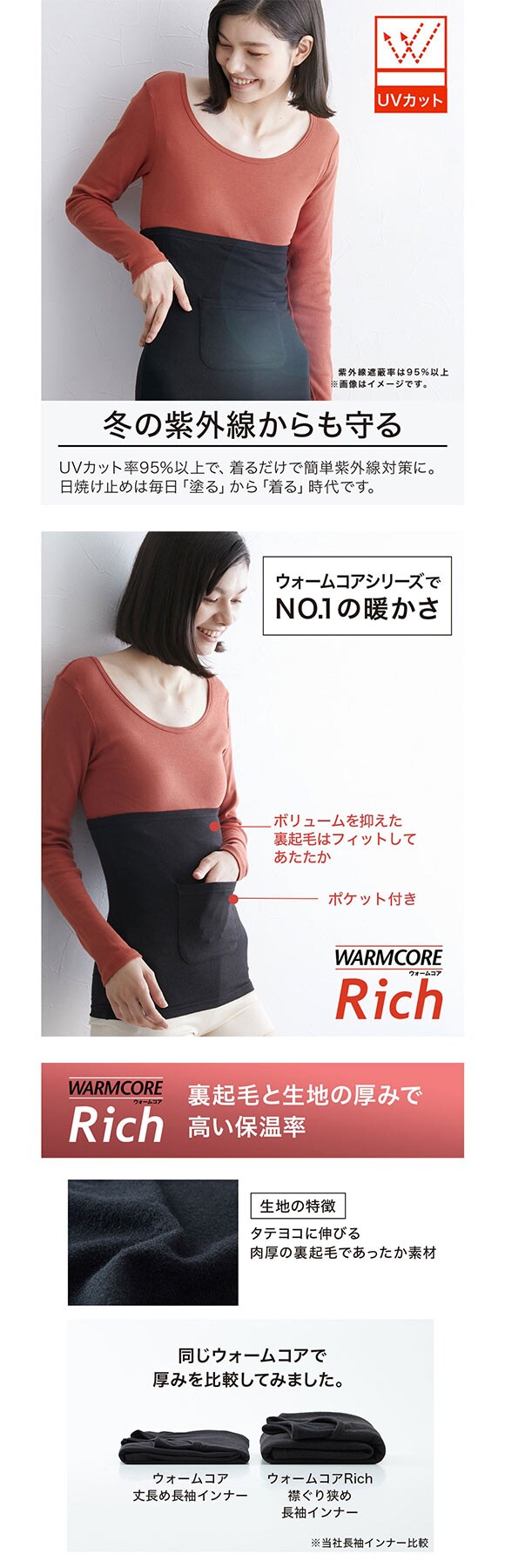 ニッセン ウォームコアリッチ 3枚組 裏起毛ポケット付腹巻 S M L 吸湿発熱 UVカット
