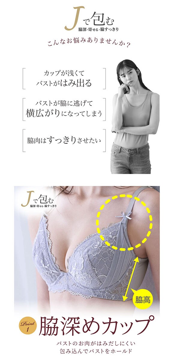 【ニッセンとトリンプ共同企画】Jで包む脇高タック入りブラジャーショーツセット  ABCD