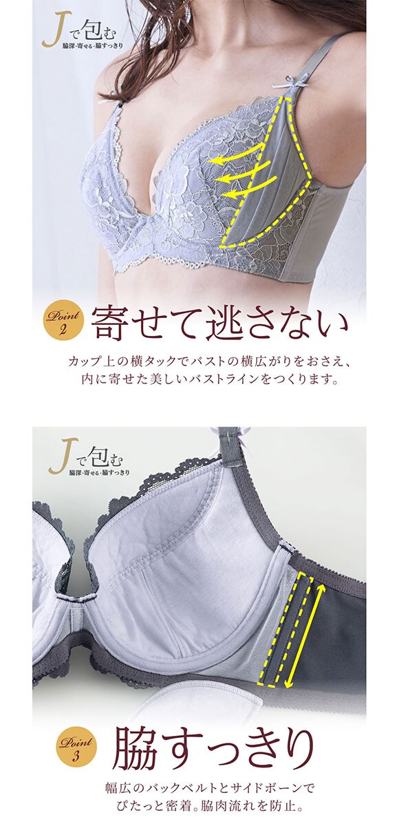 【ニッセンとトリンプ共同企画】Jで包む脇高タック入りブラジャーショーツセット  ABCD