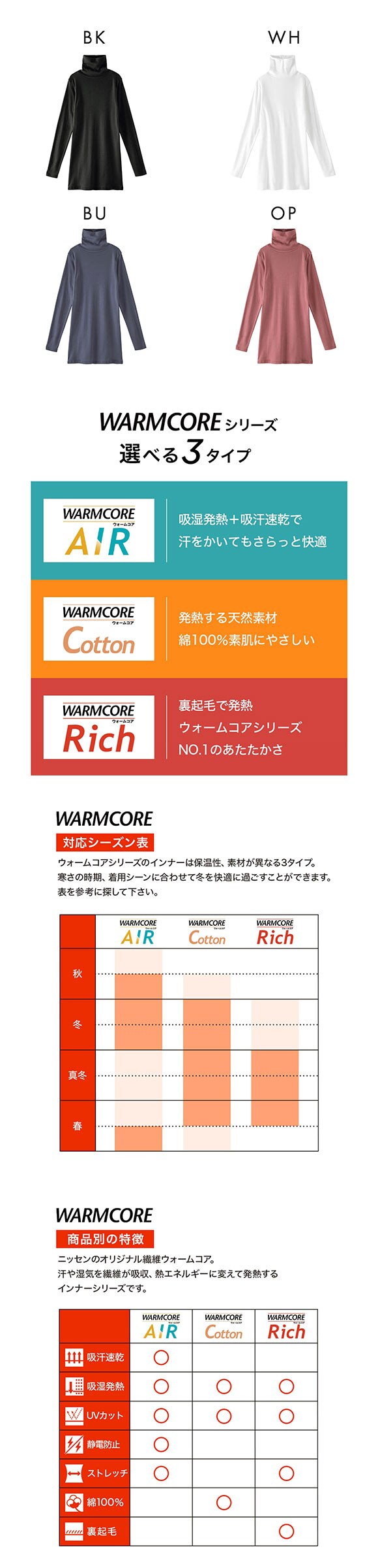 ニッセン 綿100％ ウォームコアコットン ロング丈タートルネック長袖インナーLL 3L 吸湿発熱 UVカット nissen