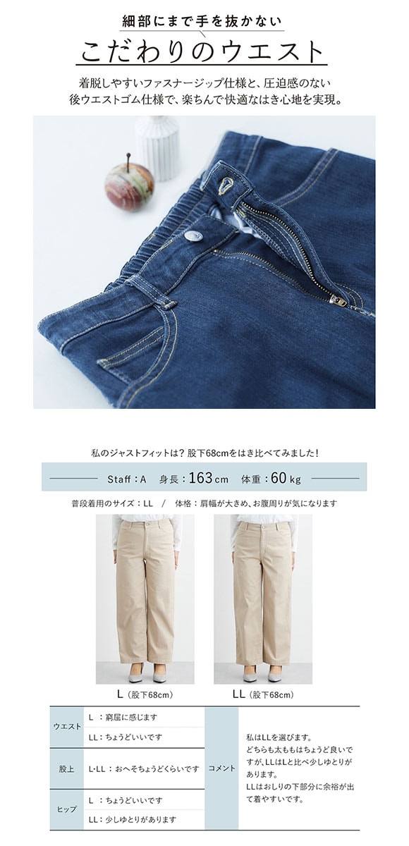 ニッセン ゆるフィットデニムワイドパンツ 股下68cm L LL 3L NISSEN