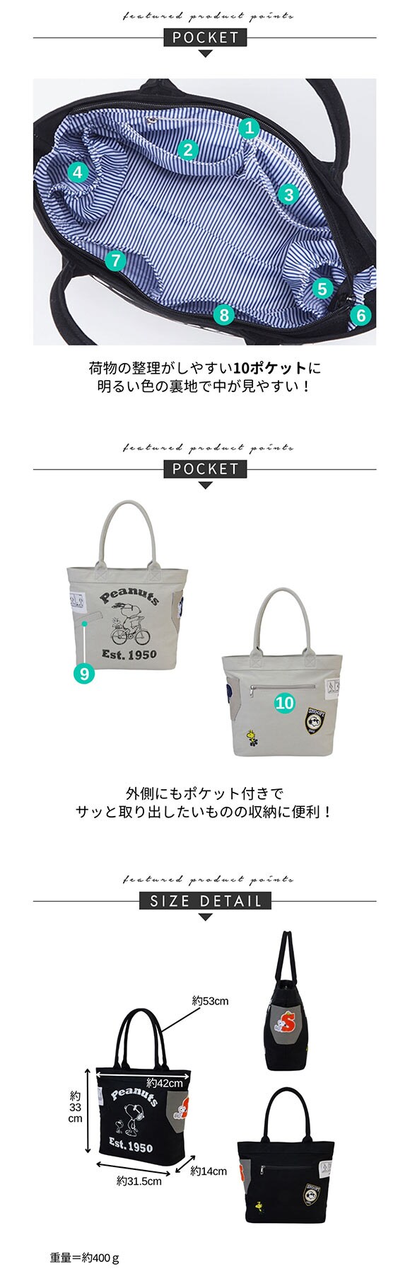 ニッセン スヌーピー ヴィンテージデザインラージトートバッグ A4対応 nissen