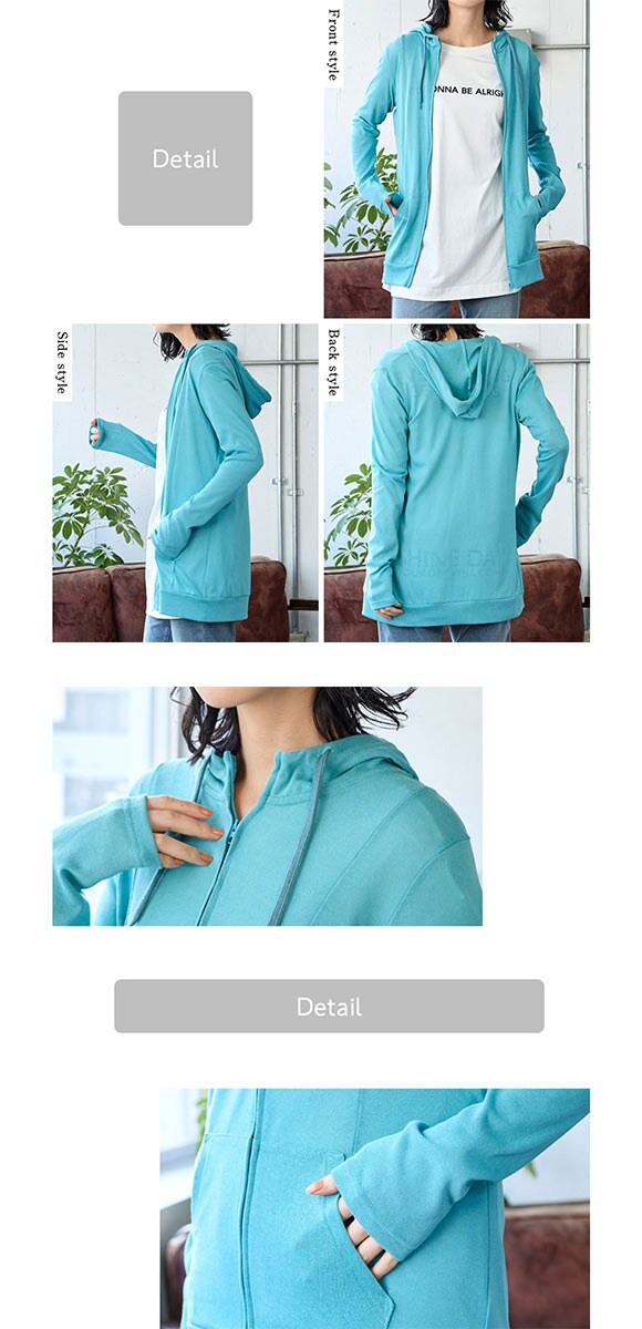 ニッセン 12分袖綿混うすカルロング丈パーカー UVカット 吸汗速乾 抗菌防臭 毛玉防止 L LL 3L NISSEN